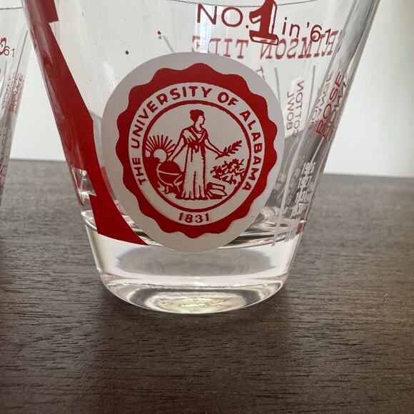 Two Vtg 1961 Alabama Crimson Tide Championship Glass "No. 1 in '61" Roll Tide - Picture 9 of 12